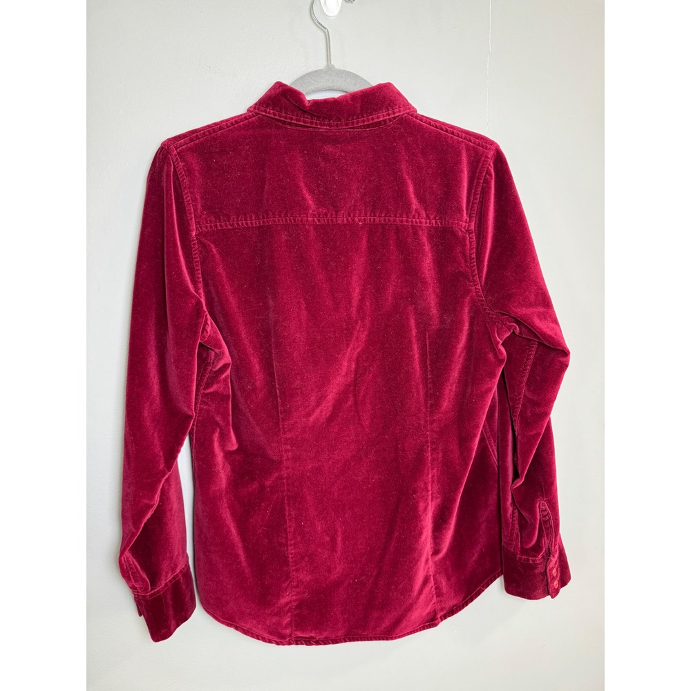 LL Bean Womens Burgundy Red 100% Cotton Velvet Button Down Shirt Small 272972 - Picture 3 of 5